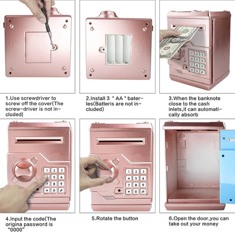 Piggy Bank Electronic Mini ATM for Kids Baby Toy, Safe Coin Banks Money Saving Box Password Code Lock for Children,Boys Girls Best Gift (Rose Gold)