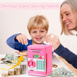 Refasy Piggy Bank for Girls & Boys, 4-11 Years - Electronic ATM Money Bank for Kids & Adults, Safe Coin Bank Toy, Pink