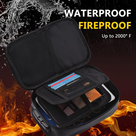 Fireproof File Document Bag Safety Organizer with 3-Digit Lock Zipper Closure Fire & Water Resistant Money Pouch Multi-Layer Card Case for Home Office Travel Passport Certificates