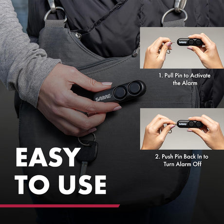 SABRE Personal Alarm With Key Ring, 120dB Alarm, Audible Up To 1,280 Feet (390 Meters), Simple Operation, Reusable, Black