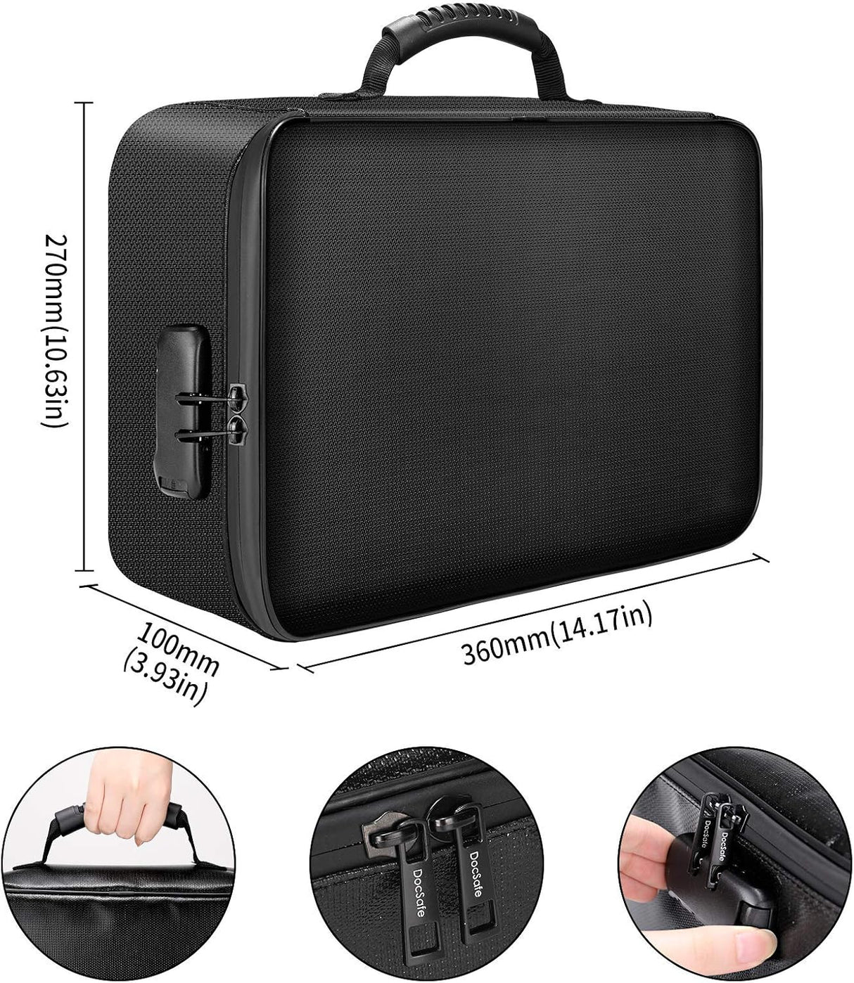 DocSafe Document Bag with Lock,Fireproof 3-Layer File Storage Case with Water-Resistant Zipper,Document Safe Portable Travel Home Organizer Bag