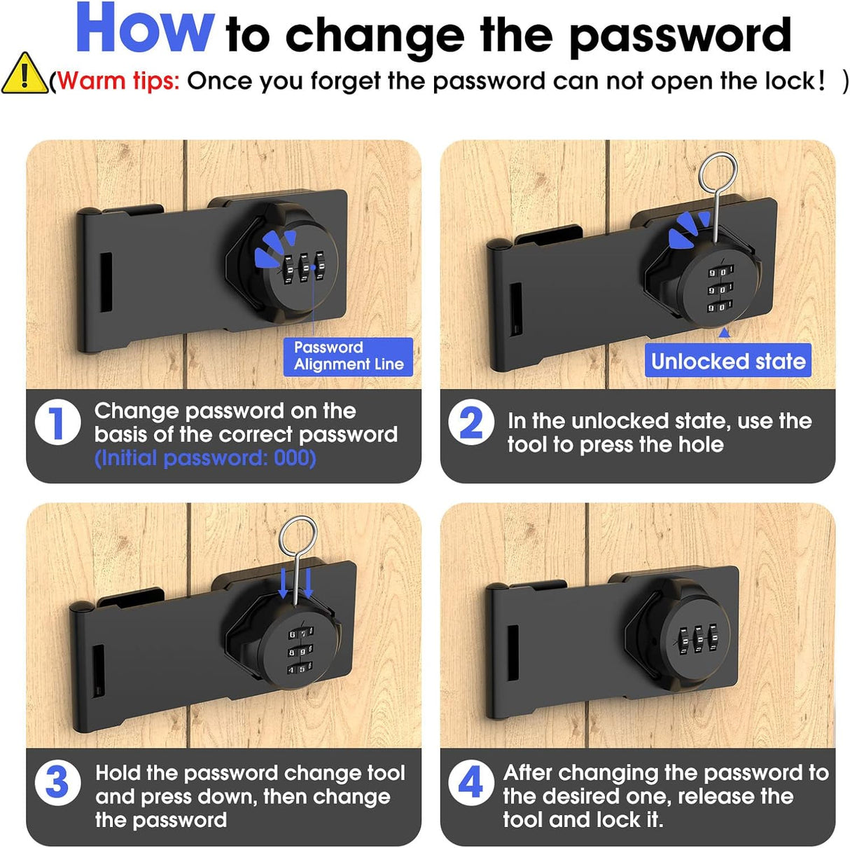 YogePote Mechanical Password Rotary Hasp Lock, Slide Latch, Black
