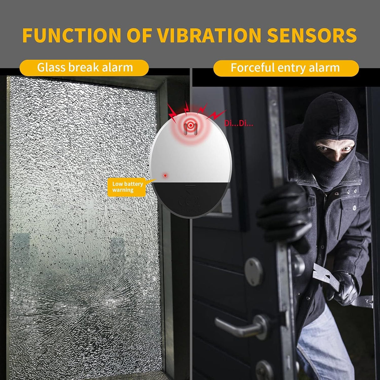 Door Window Alarms Anti-Theft Device, And Security Alarms, Vibration Sensor Alarm, 130Db Loud Clear, Magnetic Burglar Alert Ultra, Thin For Home Apartment