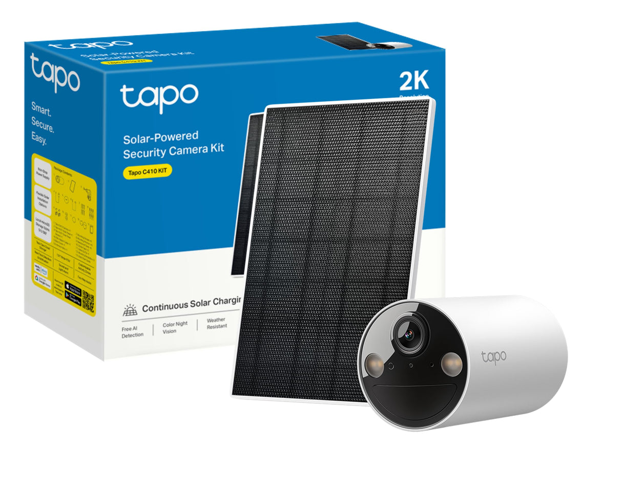 Tapo C410 Outdoor/Indoor Battery Wi-Fi Camera, 2K 3MP, 6400mAh, AI Person Detection, Color Night Vision, No Hub Required, Solar Panel Compatible
