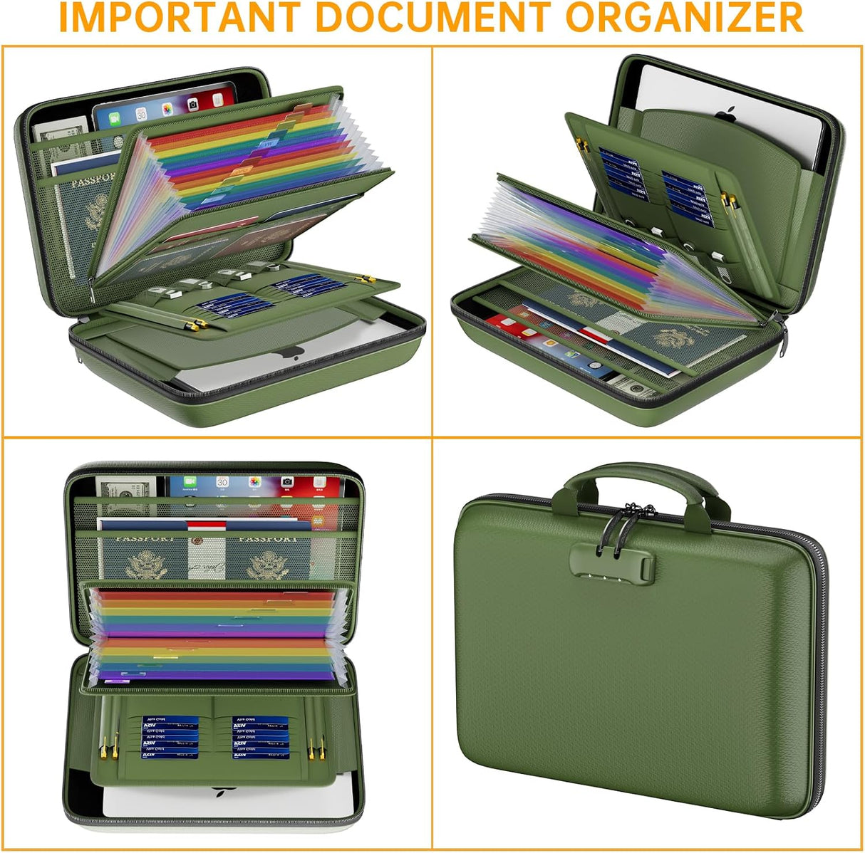 DocSafe Fireproof File Organizer with Lock, Green, 15.55 x 3 x 11.5 inches, Hard-Shell Fireproof File Organizer