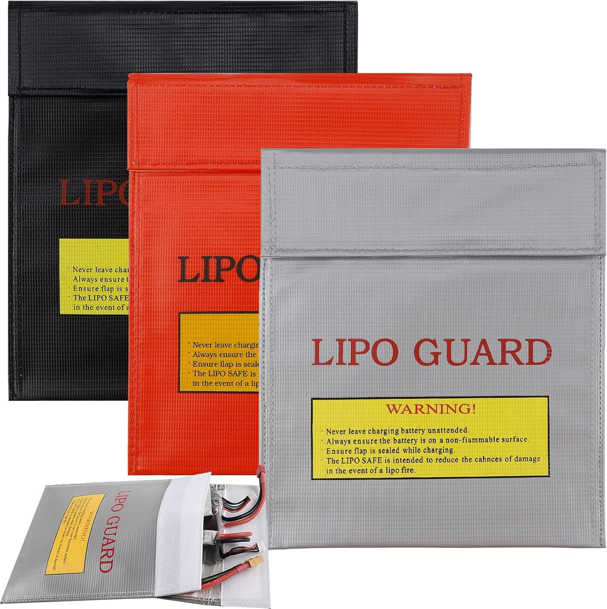 Erzekrim Pack of 3 Fireproof Waterproof Safe Bag Fireproof Battery Bag Fireproof Document Bag Case Container Lipo Safety Guard Explosion-proof Battery Explosion Proof (Pack of 3)