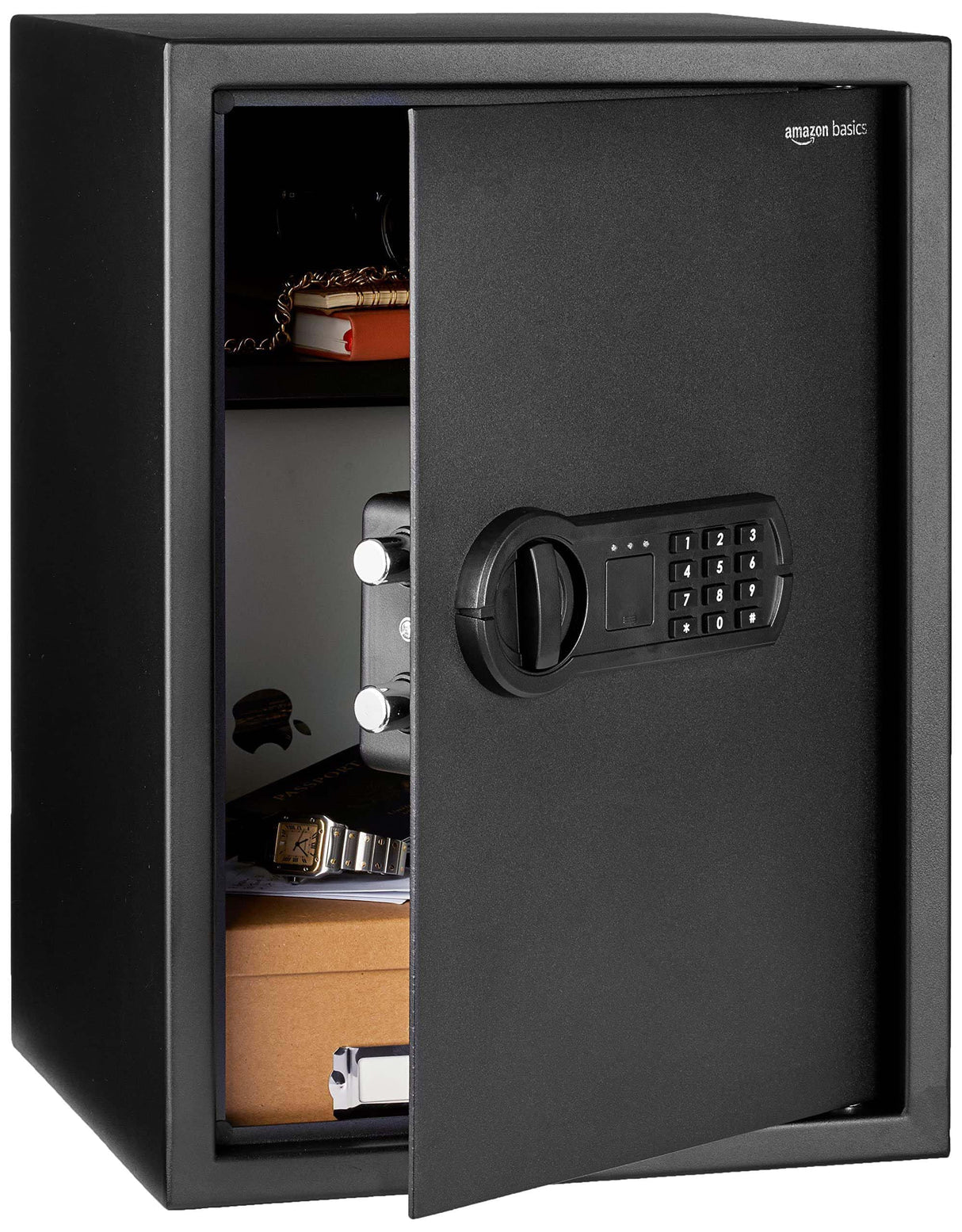 Amazon Basics Steel Security Safe with Digital Keypad - Secure Money, Cash, Jewelry, ID Documents, 14 Litres, 35 cm W x 35 cm D x 25 cm H, Black