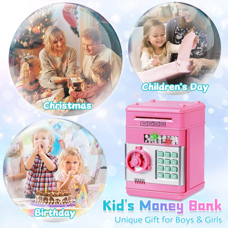 Refasy Piggy Bank for Girls & Boys, 4-11 Years - Electronic ATM Money Bank for Kids & Adults, Safe Coin Bank Toy, Pink