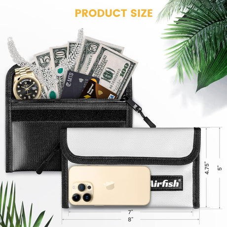 Airfish 4 Pack Fireproof Money Bag,8x5Inches Fireproof Wallet,Small Fireproof Document Bag with Zipper,Safe Bag Set for Valuables