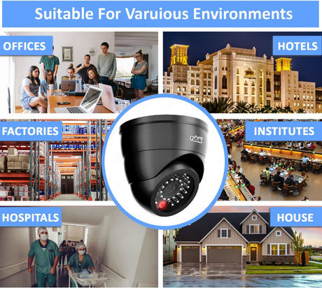 Rubik 4pc Dummy CCTV Camera with Flashing LED Light, Adjustable Fake Surveillance Camera Security Indoor Dome Camera with LED Light (Black)
