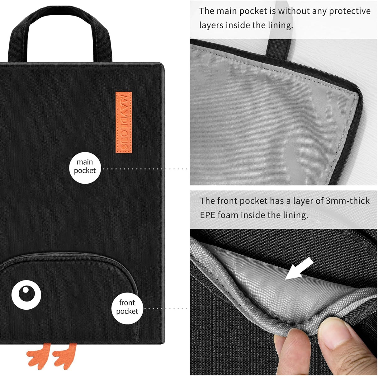 A4 Document Bag Portable File Organiser Bag Zip Portfolio Folder File Wallet with Handle File Carrying Case Large Document Holder Bag for Office School Business Travel Conference 37x27cm (Crow)