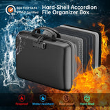 Fireproof File Organizer with Lock, Hard-Shell Case Fireproof Document Box with 13 Pocket Accordion File Folder, Portable Home Office Travel Safe Storage for Important Documents Laptop Black