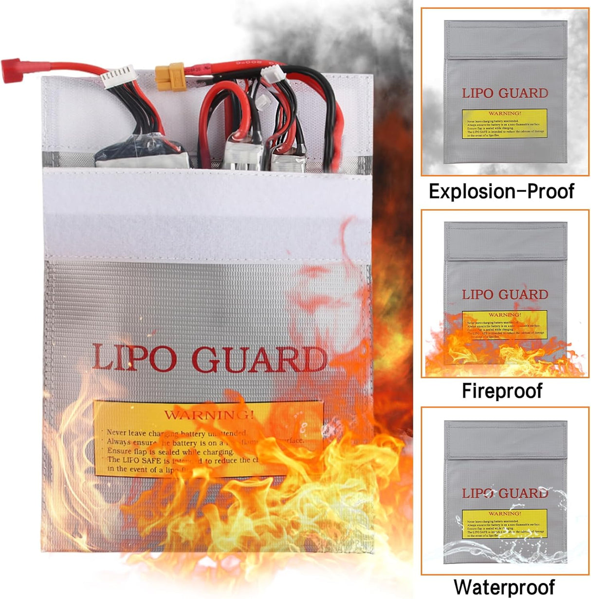 Erzekrim Pack of 3 Fireproof Waterproof Safe Bag Fireproof Battery Bag Fireproof Document Bag Case Container Lipo Safety Guard Explosion-proof Battery Explosion Proof (Pack of 3)