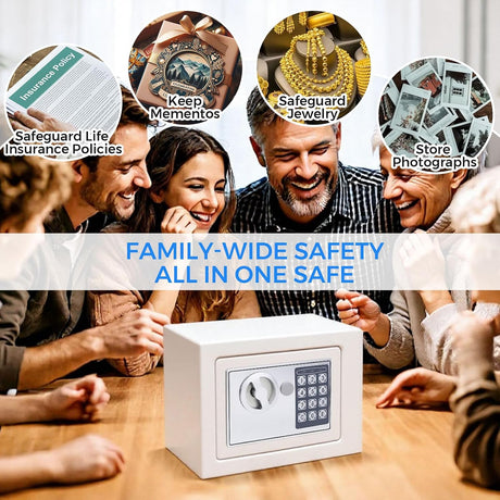 Digital Cash Money Safe Box with PIN code & keys, 6.6L Safety Alloy Steel Electronic Home Safe with Anti-theft System, High-Security Compact Household (White - 6.6L)