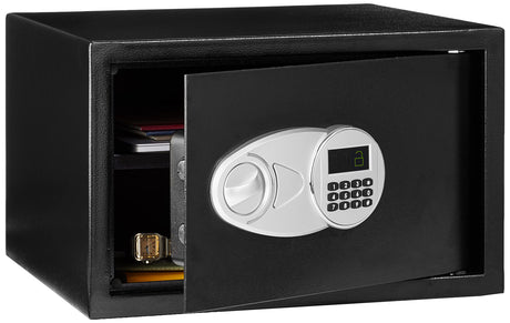 Amazon Basics Steel Security Safe with Digital Keypad - Secure Money, Cash, Jewelry, ID Documents, 14 Litres, 35 cm W x 35 cm D x 25 cm H, Black