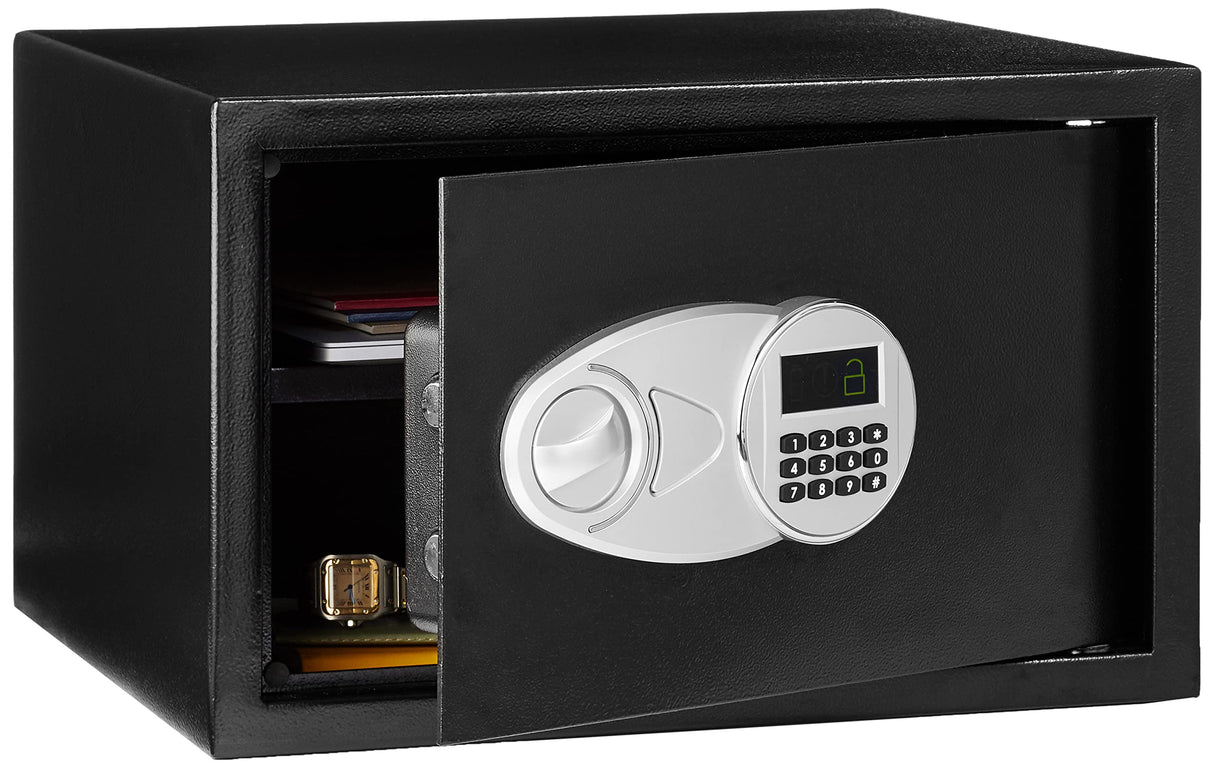 Amazon Basics Steel Home Security Electronic Safe with Programmable Digital Keypad Lock for Jewelry, Money, Valuables Storage, 34 Litres, 33 cm W x 33 cm D x 36 cm H, Black