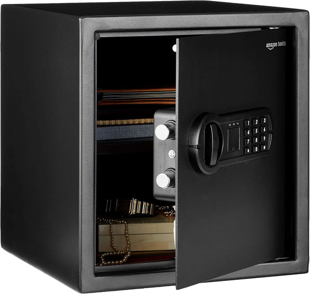 Amazon Basics Steel Home Security Electronic Safe with Programmable Digital Keypad Lock for Jewelry, Money, Valuables Storage, 34 Litres, 33 cm W x 33 cm D x 36 cm H, Black
