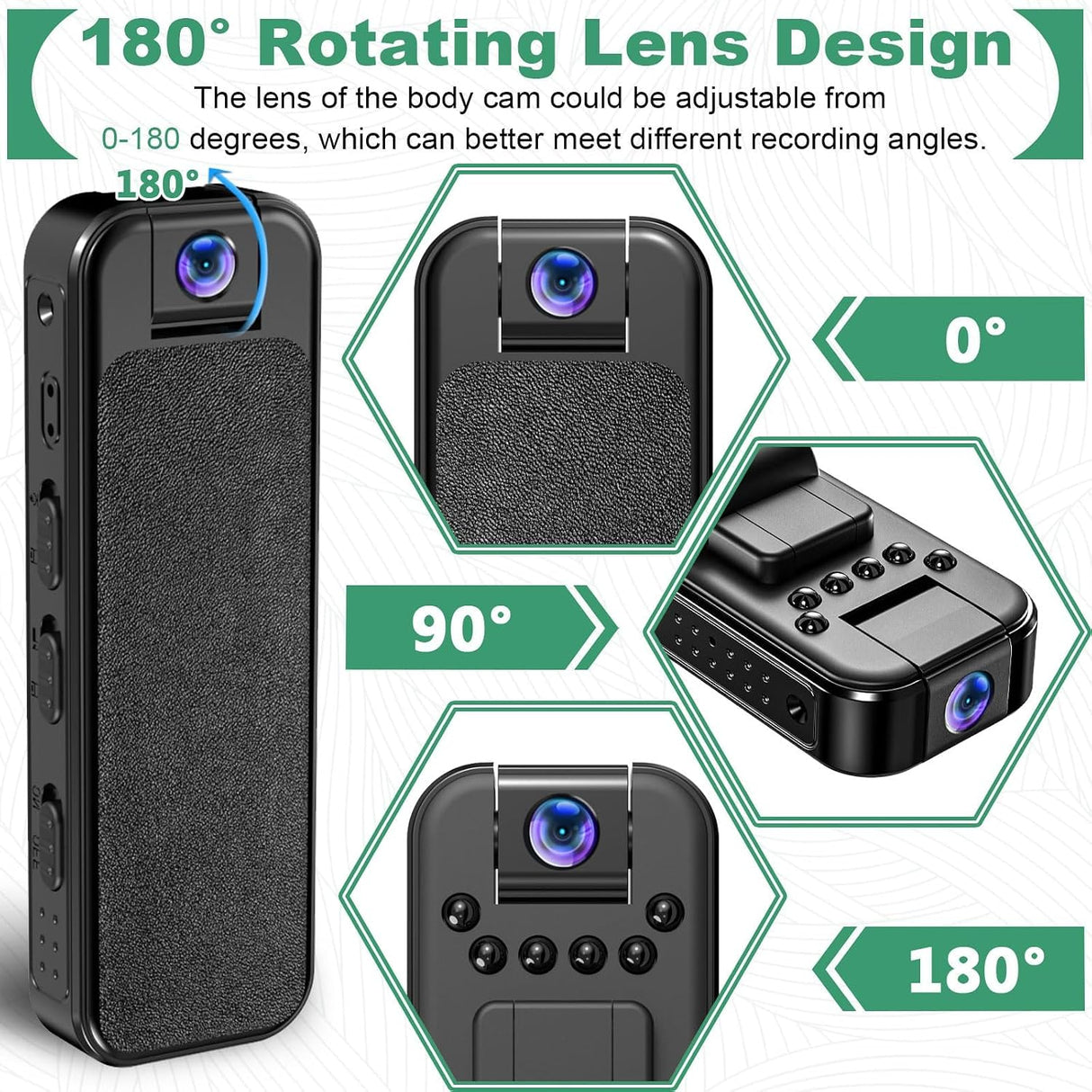 Mini HD 1080P Body Camera, 180° Rotatable Lens, Portable Recorder