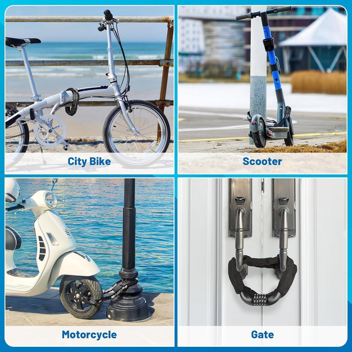Bike Lock 5-Digit Combination Bike Lock 110CM Anti-Theft Bicycle Lock Resettable Bike Lock Chain for Bicycle, Motorcycle and More