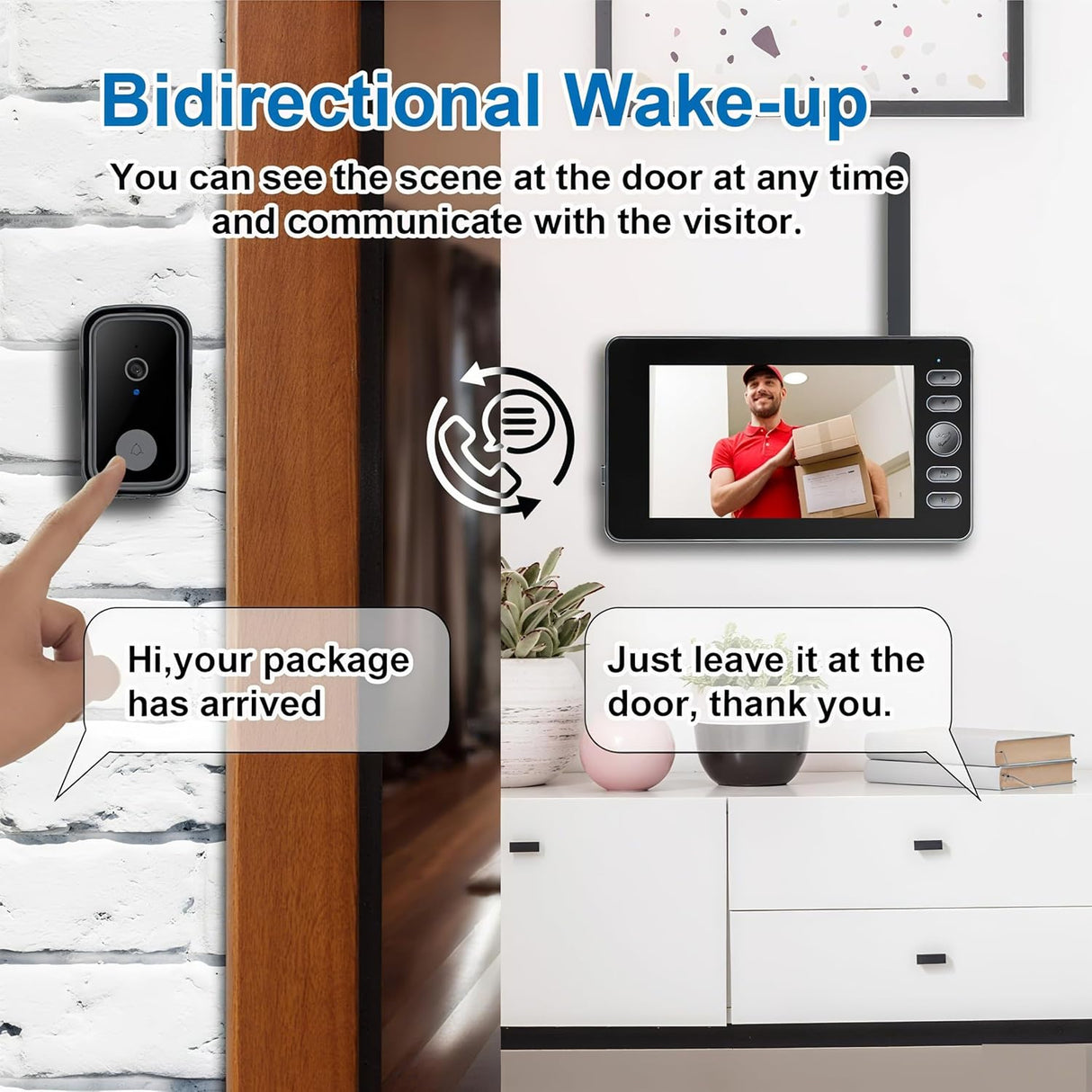 Wireless Video Doorbell,4.3-inch IPS 1080P Monitor Screen Door Bell Camera with Bidirectional Wake-up, Two-Way Intercom,Night Version,120° Angle for Home,Villa,Apartment,Easy Installation,No WIFI