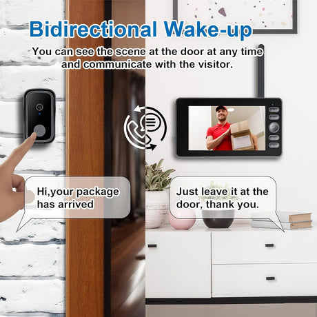 Wireless Video Doorbell,4.3-inch IPS 1080P Monitor Screen Door Bell Camera with Bidirectional Wake-up, Two-Way Intercom,Night Version,120° Angle for Home,Villa,Apartment,Easy Installation,No WIFI