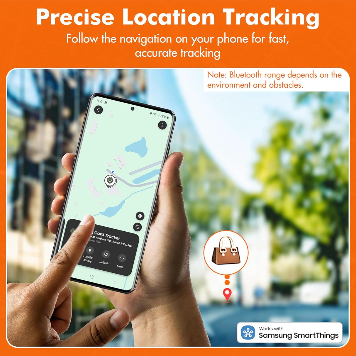 easyTag Wallet Tracker (Global Tracking for Samsung) - Rechargeable Luggage Tag for Wallets, Bags and Suitcases. Samsung Tag Compatible with SmartThings App