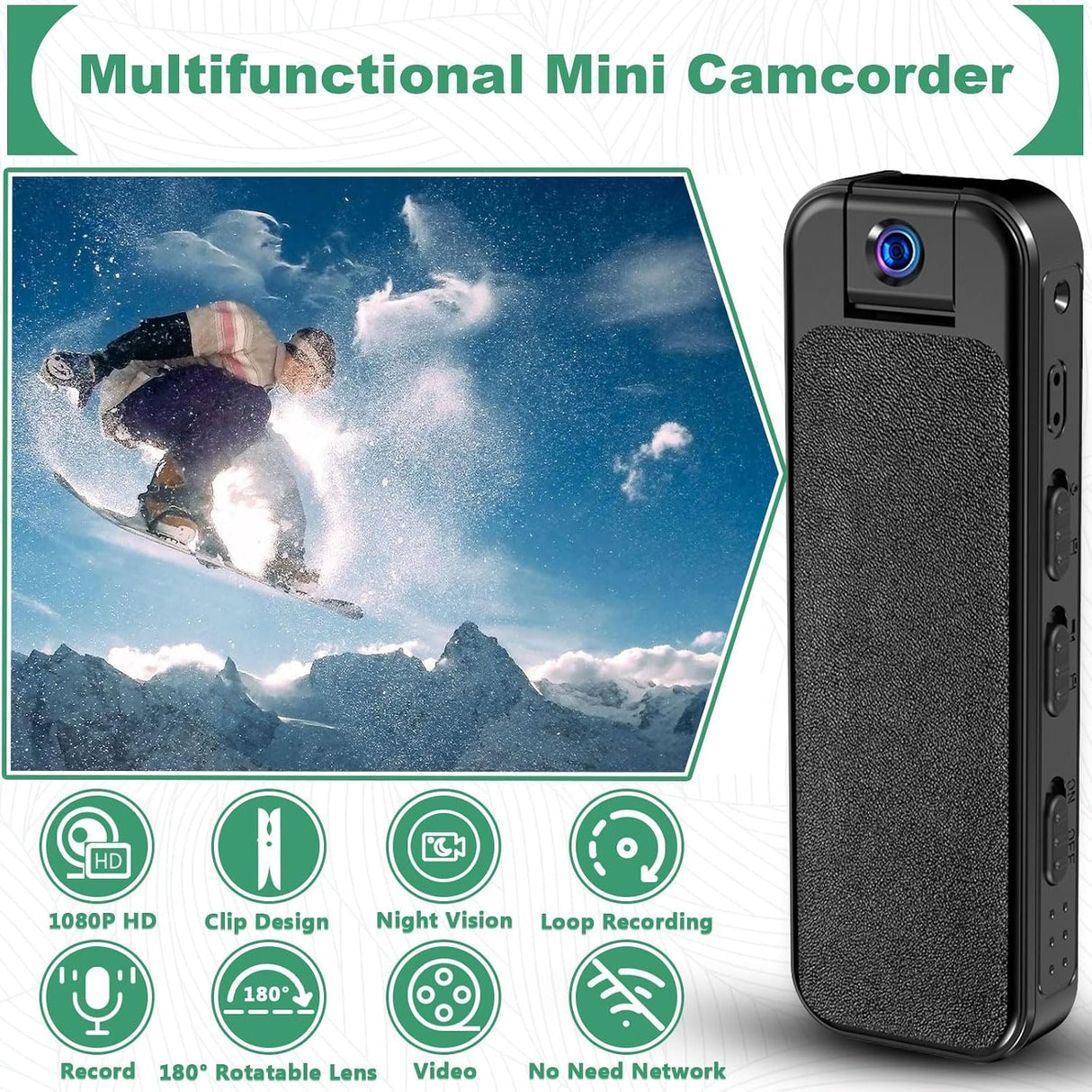 Mini HD 1080P Body Camera, 180° Rotatable Lens, Portable Recorder
