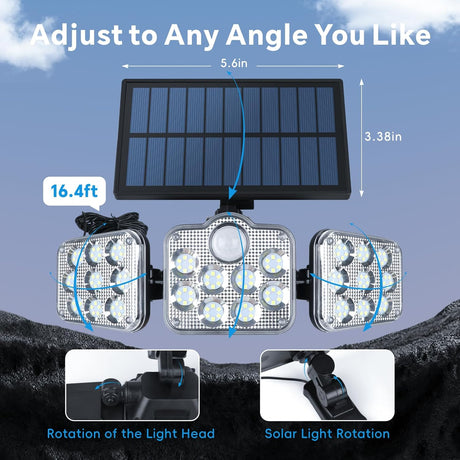 Solar Motion Sensor Outdoor Light with 3 Adjustable Head, Baytion 6500K 138 LEDs Solar Outdoor Light, IP65 Waterproof Solar Sensor Lights Outdoor for Gardens, Patios, Porches, Garages