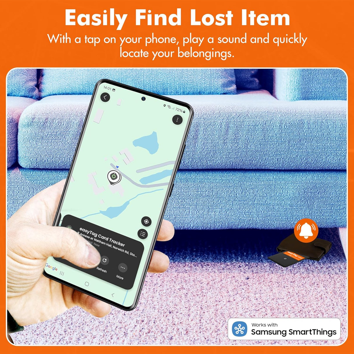 easyTag Wallet Tracker (Global Tracking for Samsung) - Rechargeable Luggage Tag for Wallets, Bags and Suitcases. Samsung Tag Compatible with SmartThings App