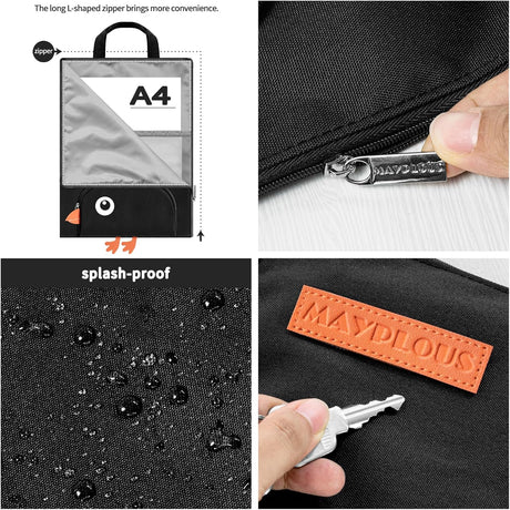 A4 Document Bag Portable File Organiser Bag Zip Portfolio Folder File Wallet with Handle File Carrying Case Large Document Holder Bag for Office School Business Travel Conference 37x27cm (Crow)