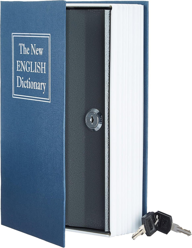 Amazon Basics Book Safe- Key Lock- Large, Blue