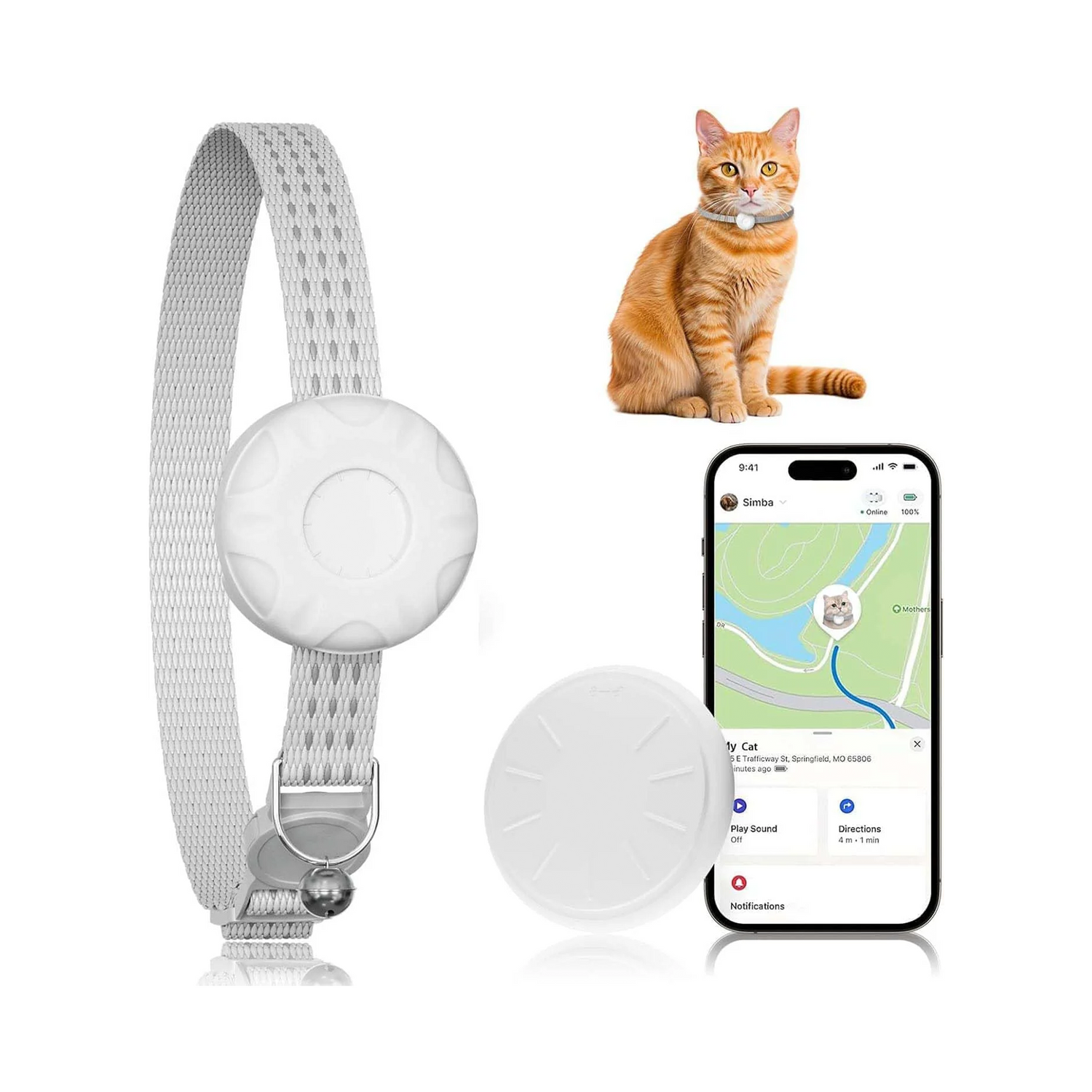 Cat Tracker, GPS Tracker Compatible with Apple Find My App(Only iOS), Waterproof Cat Tracker Collar with Bell