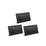 BSEED Double Switched Wall Socket 2 Gang Black with USB C & USB A Charging Ports, 13A Wall Electric Power Socket with Glass Panel