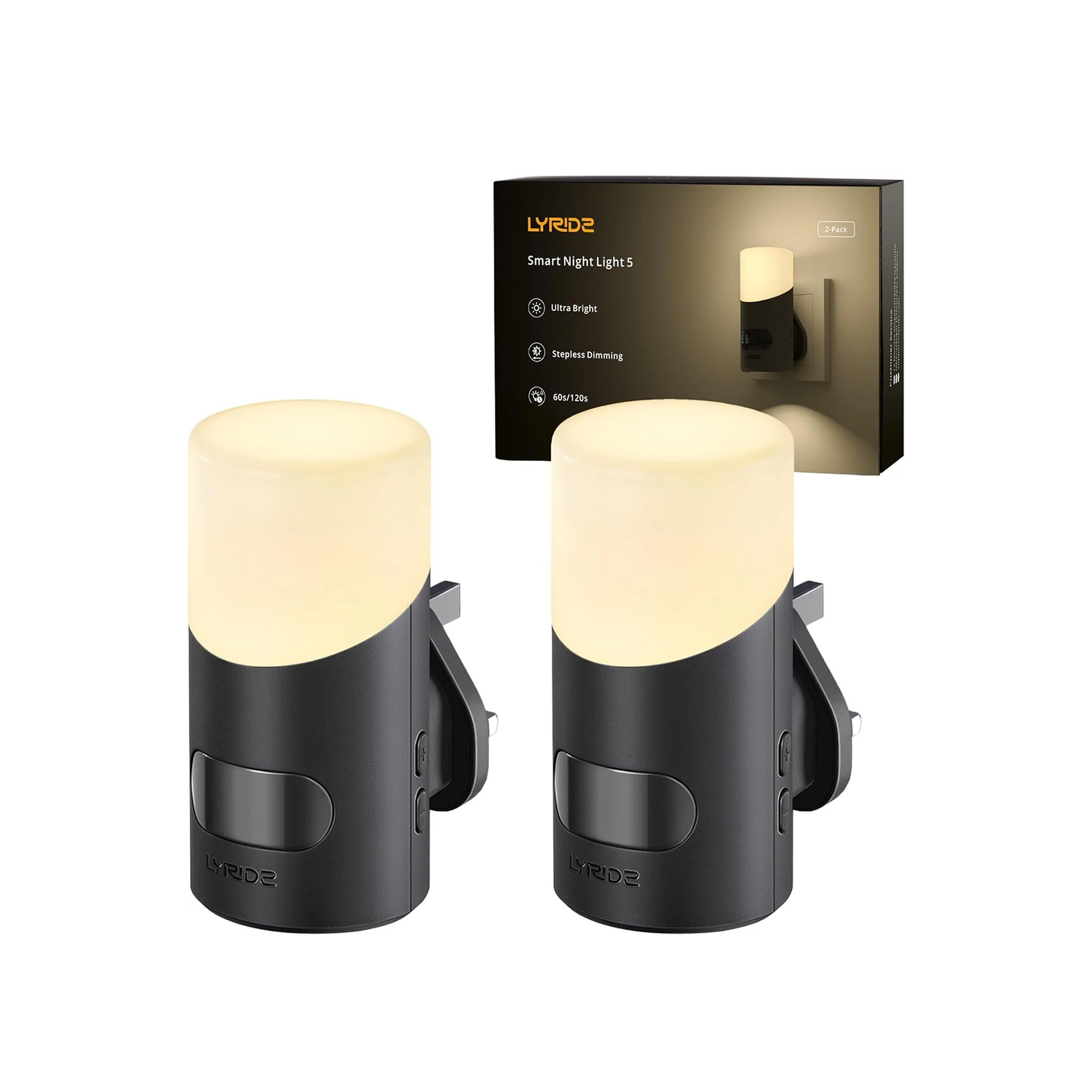 Lyridz Night Light Plug in Wall with Motion Sensor Up-and-Down Glowing, Smart Dimmable Warm White Motion Sensor Night Light Ideal for Hallway Bedroom Stairs Washbasin, 2 Pack