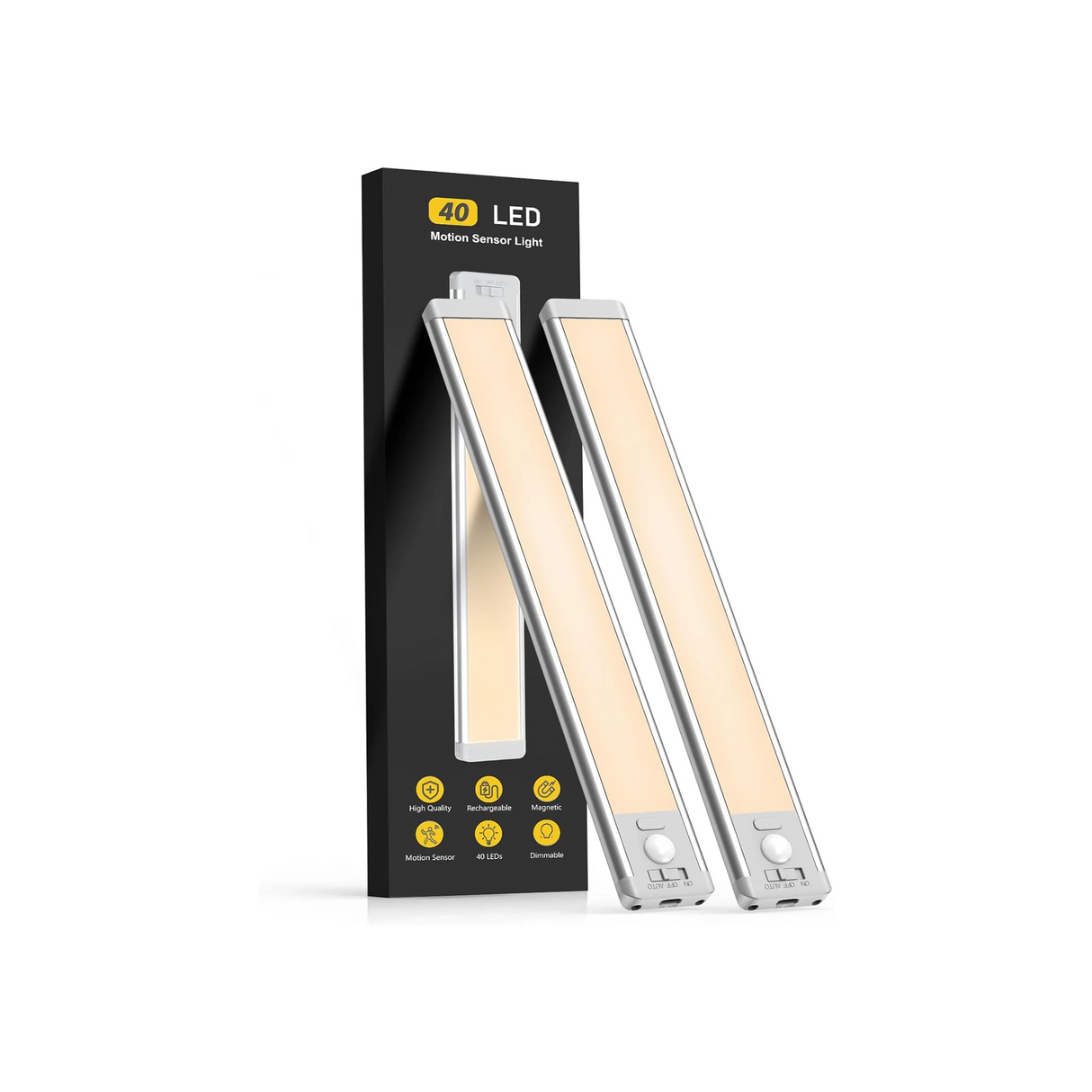 MCGOR Under Cabinet Lights,40 LED Rechargeable Battery Operated Motion Sensor Light Indoor, 2 Pack Magnetic Dimmable Closet Lights, Wireless Under Counter Lights for Kitchen, Stairs