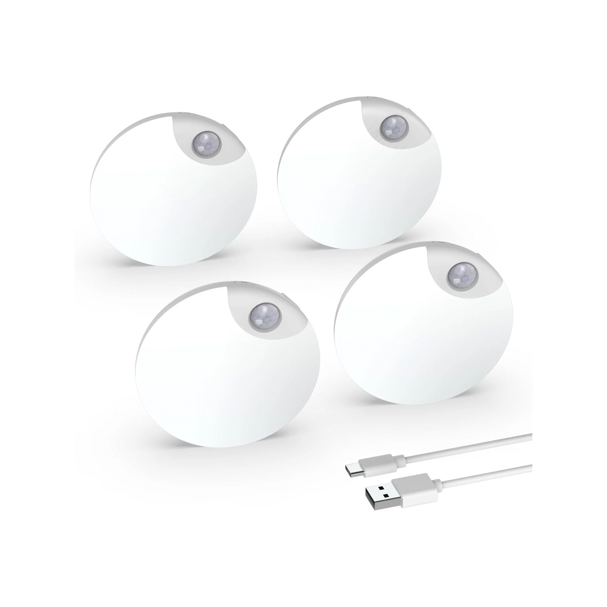 Motion Sensor Night Light, USB Rechargeable Human Body Induction Night Lights Stick-On Closet Light for Wall, Stairs, Hallway, Cabinet (4 Pack, White)