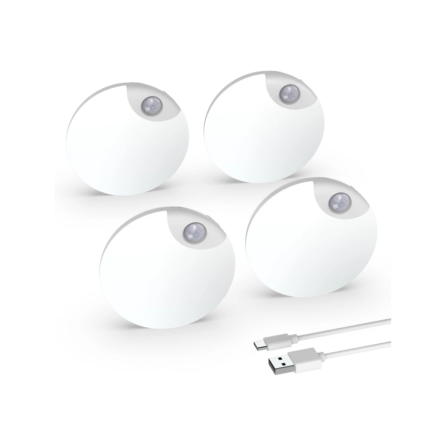 Motion Sensor Night Light, USB Rechargeable Human Body Induction Night Lights Stick-On Closet Light for Wall, Stairs, Hallway, Cabinet (4 Pack, White)