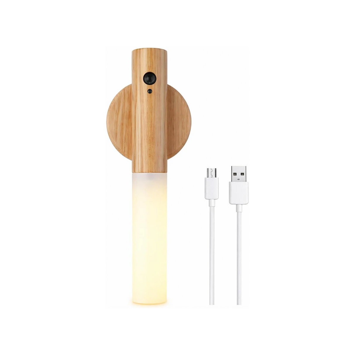 Motion Sensor Night Light, USB Rechargeable Smart LED Light with Human Body Sensor, Magnetic Stick-On Night Lamp for Bedroom, Hallway, Stairway, Wardrobe (Ash Wood)