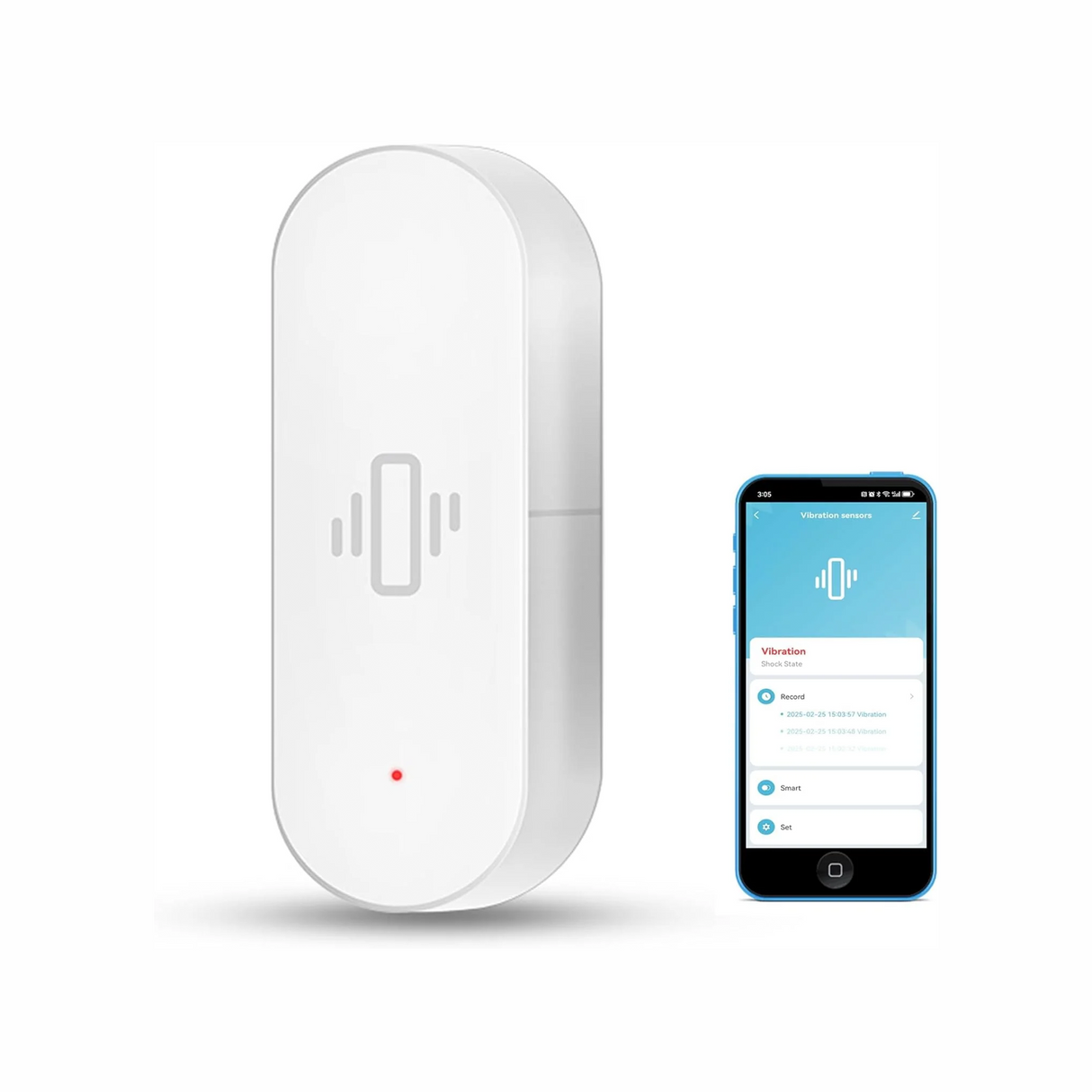 Smart Vibration Sensor for Windows and Doors, WiFi Wireless Glass Break Detector with App Alerts, Adjustable Sensitivity, Remote Monitoring, Easy Install Security Sensor