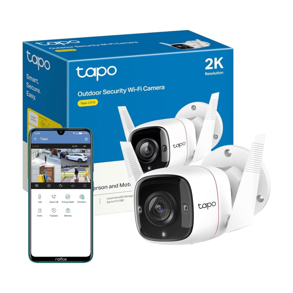 Tapo 2K Outdoor Security Camera, Motion Detection, IP66 Weatherproof, Built-in Siren, 2-way Audio, 3MP, Night Vision, Cloud &SD Card Storage, Works with Alexa & Google Home (Tapo C310)