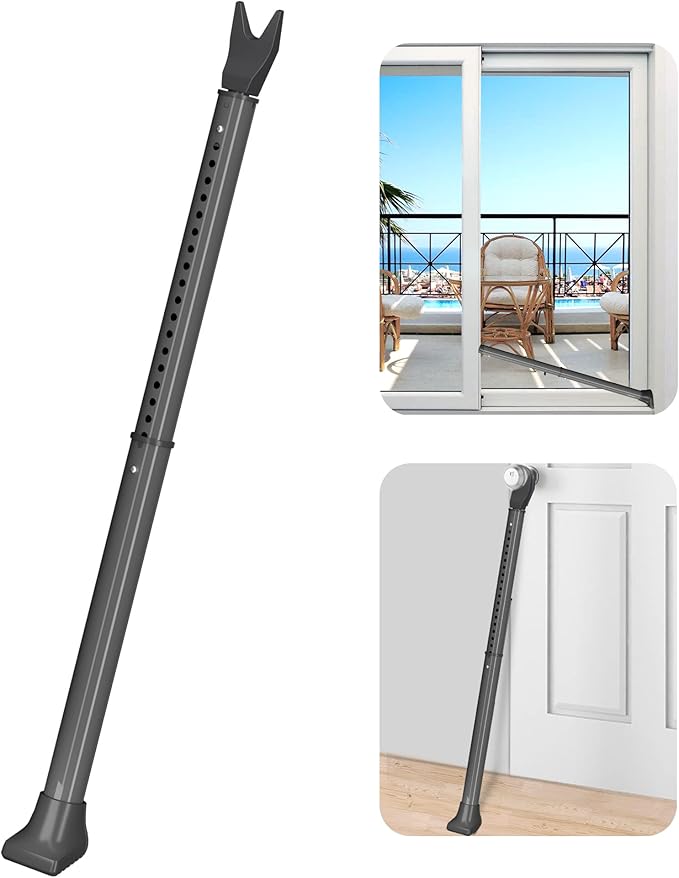 AceMining Upgraded Door Security Bar & Sliding Patio Bar, Heavy Duty Stoppers Adjustable Jammer, Apartment, Travel (1 Pack,Grey)
