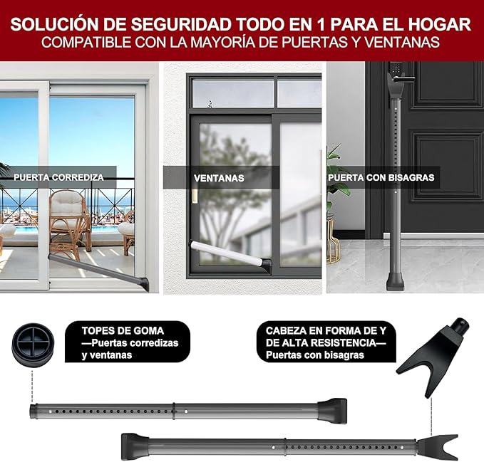 AceMining Upgraded Door Security Bar & Sliding Patio Bar, Heavy Duty Stoppers Adjustable Jammer, Apartment, Travel (1 Pack,Grey)