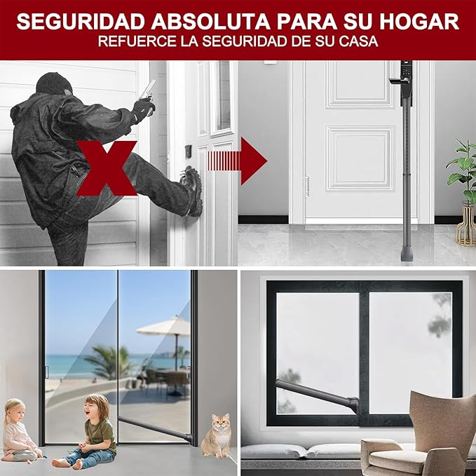 AceMining Upgraded Door Security Bar & Sliding Patio Bar, Heavy Duty Stoppers Adjustable Jammer, Apartment, Travel (1 Pack,Grey)